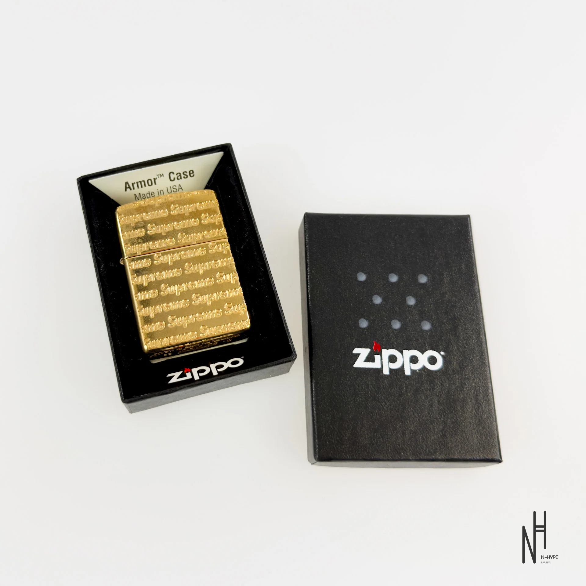 Supreme Repeat Engraved Zippo Gold - Image 3