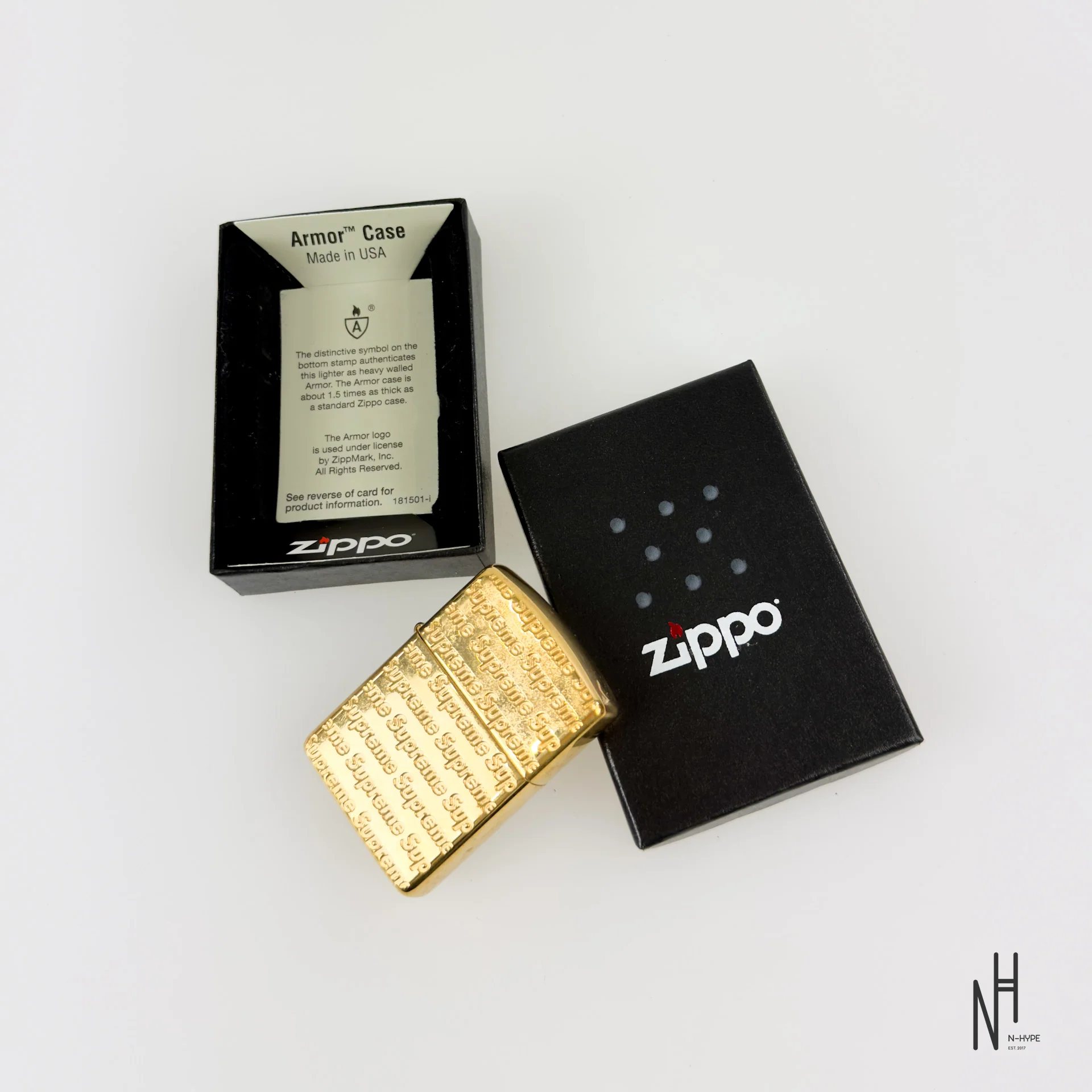 Supreme Repeat Engraved Zippo Gold - Image 4